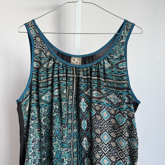 One September‎ Tank Top Sleeveless Teal Blue Paisley Geometric Print Size L - Picture 2 of 6